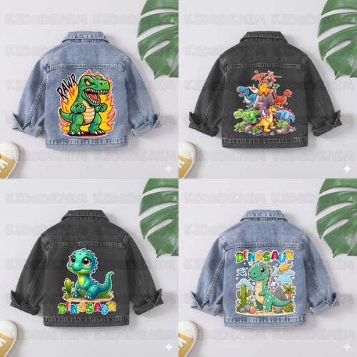 DINOSAUR CHARACTER CHILDRENS JEANS JACKET BOYS JACKET AGED 1-7 ปี SNOW BLUE และ SNOW BLACK