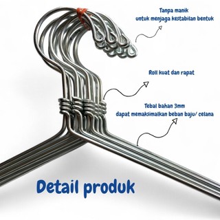 [12 PCS] Hanger Baju | Gantungan Baju Stainless Steel High Quality Tebal 3mm - Lilitan Roll Rapat & Super Kokoh