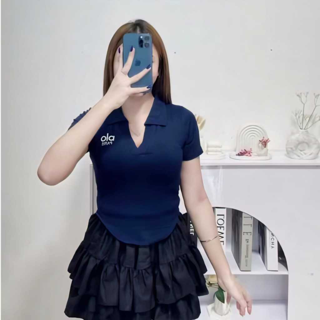 Lisz แฟชั่น Crop Top V คอ Spandex Cool ผู้หญิง / Crop Top แขนสั้นเย็บปักถักร้อย A4LO ผู้หญิงรูปไข่ 6