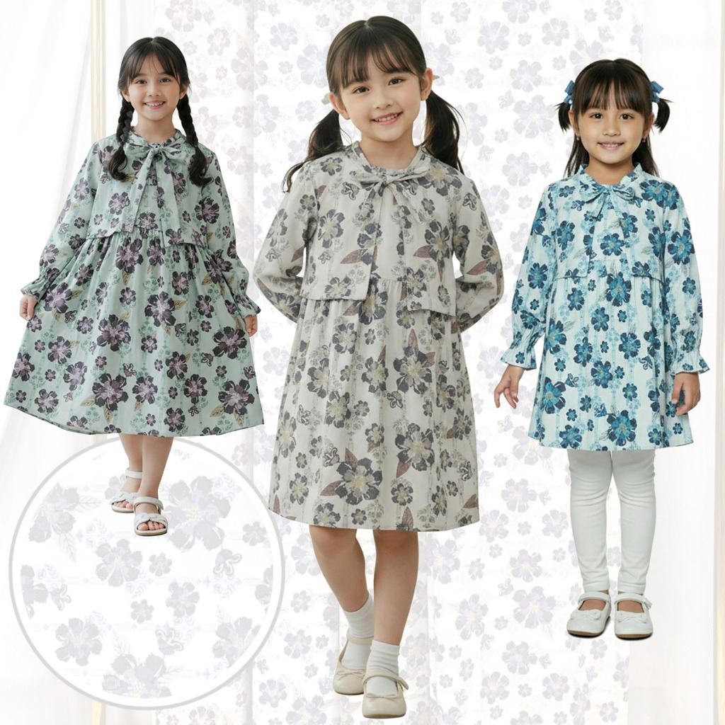 KATUN WAREHOUSE Alvyona เสื้อแขนยาวสําหรับเด็กผู้หญิง By GMLG.co Jacquard Cotton Vescosse 3-10 ปี