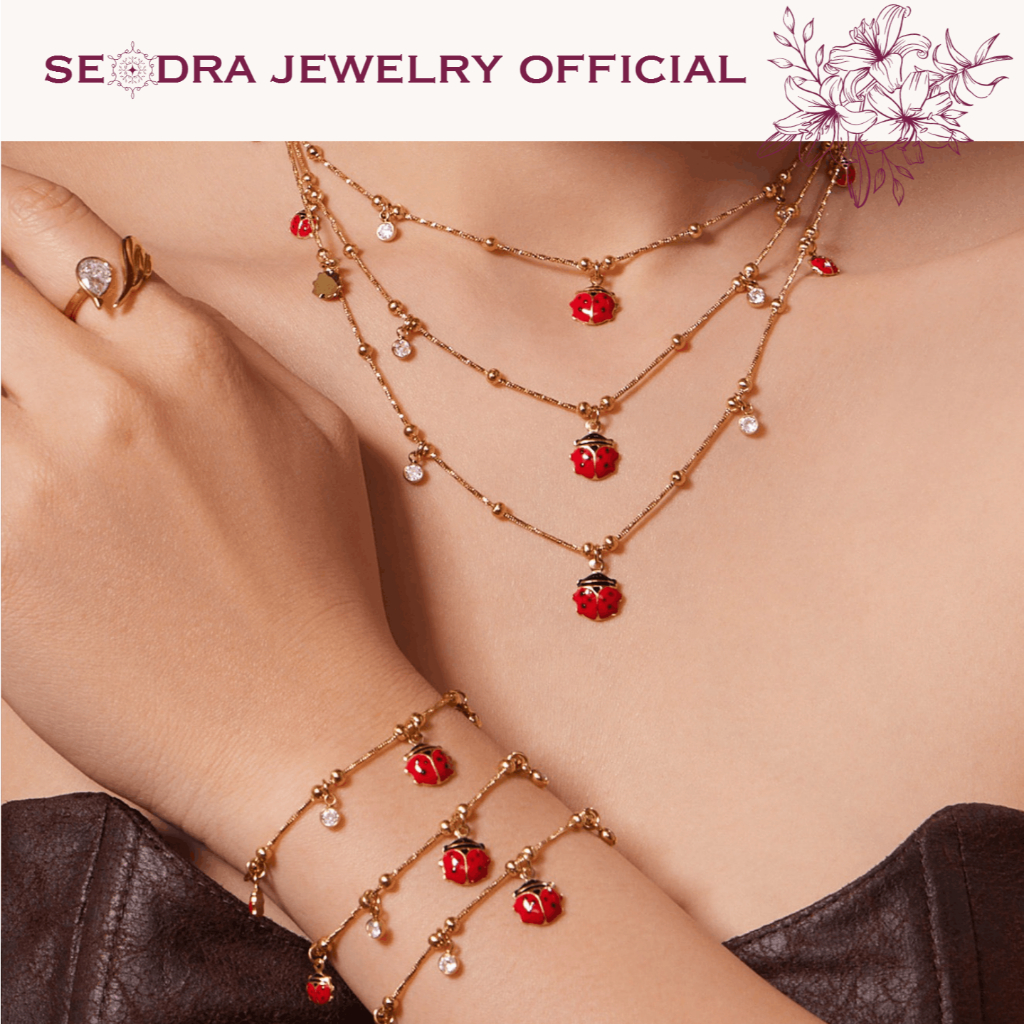 SEODRA • Lady Bug Bracelet Necklace Zircon Ladybug Necklace Bracelet 1 Side 18K Gold Plated • Ladybu