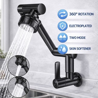 Stainless Kran Angsa Fleksibel Dapur Tembok Rotasi 360° untuk Wastafel, Cuci Piring, Air Shower