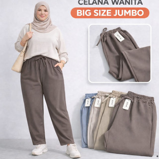 Celana Wanita Jumbo Big Size XXXL 60-100kg Baggy Pants Panjang Karet Pinggang Stretch Celana Santai Harian Korea