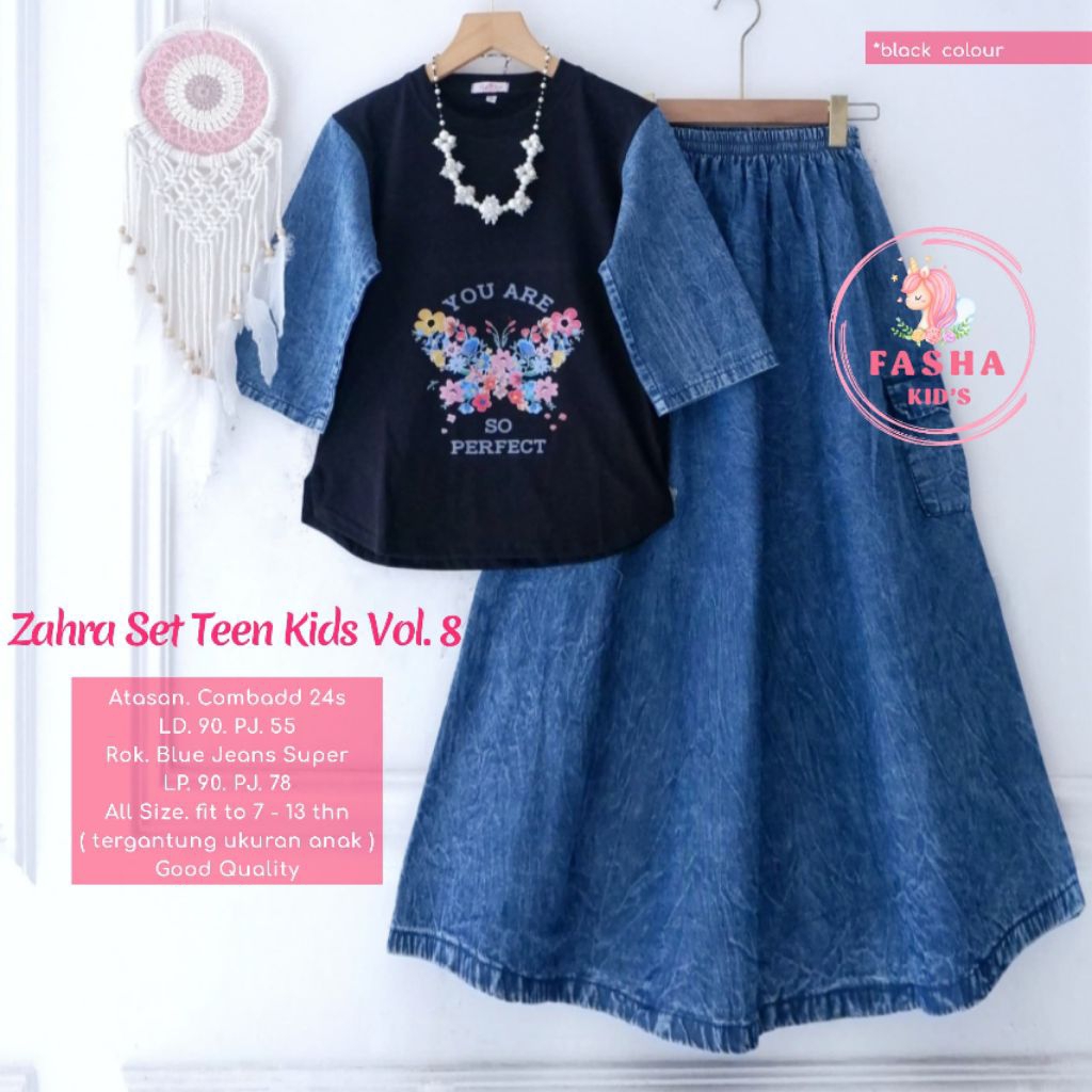 ZAHRA GIRLS SUITS AGED 8-9 YEARS JEANS SET COMBINATION OF PREMIUM COMBED T-SHIRT TOP COOL COMFORTABL