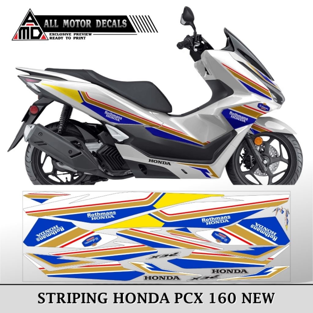 Honda Pcx 160 New Striping Decal 2025, 2026 / New Pcx 160 สติ๊กเกอร์ติดมอเตอร์ไซค์ Livery Rothmans
