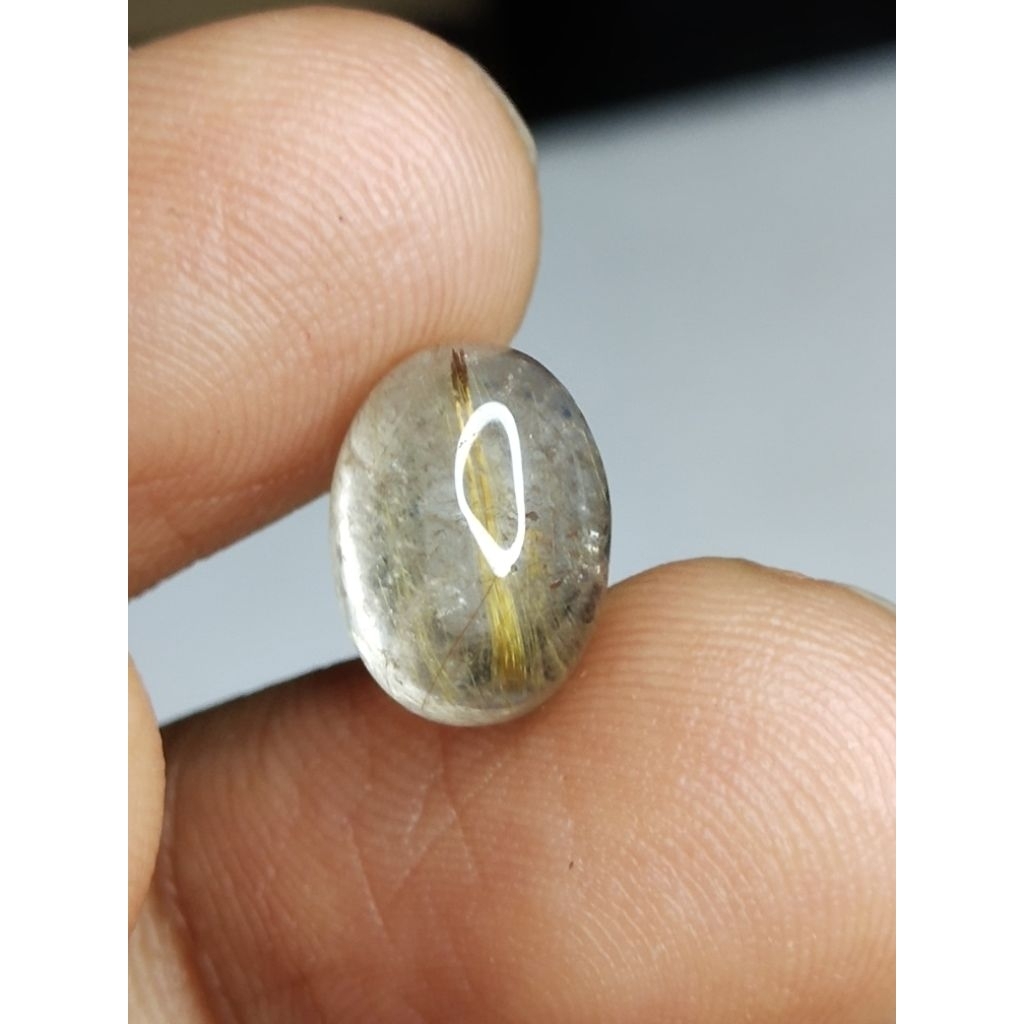 Natural Golden Rutilated Quartz Memo 11 x 8 x 5.9 มม. 4.55 Ct Gold Hair Amethyst Oval Cabochon NTD Y