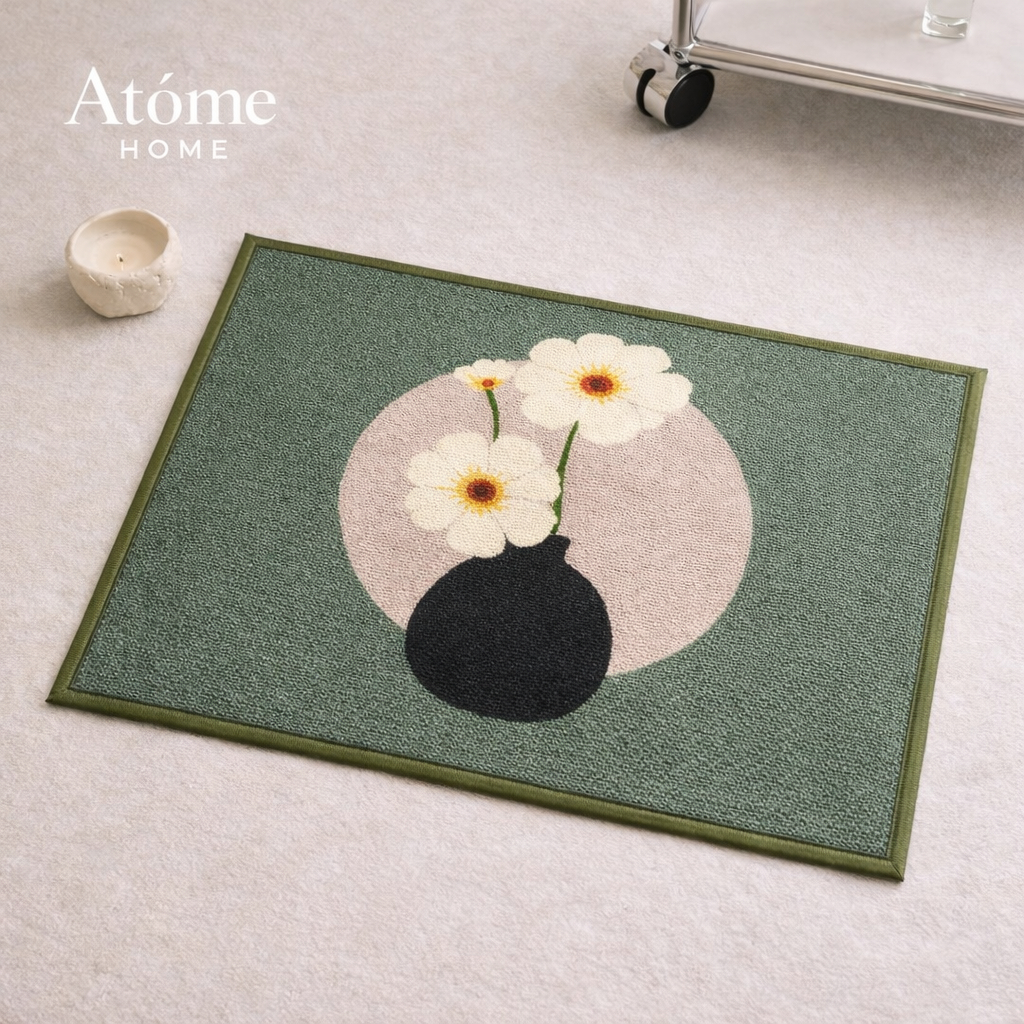 Atome Home พรมเช็ดเท้าไนลอนกันลื่น – แจกันดอกไม้ Motif | พรมเช็ดเท้าสุนทรียภาพมินิมอล