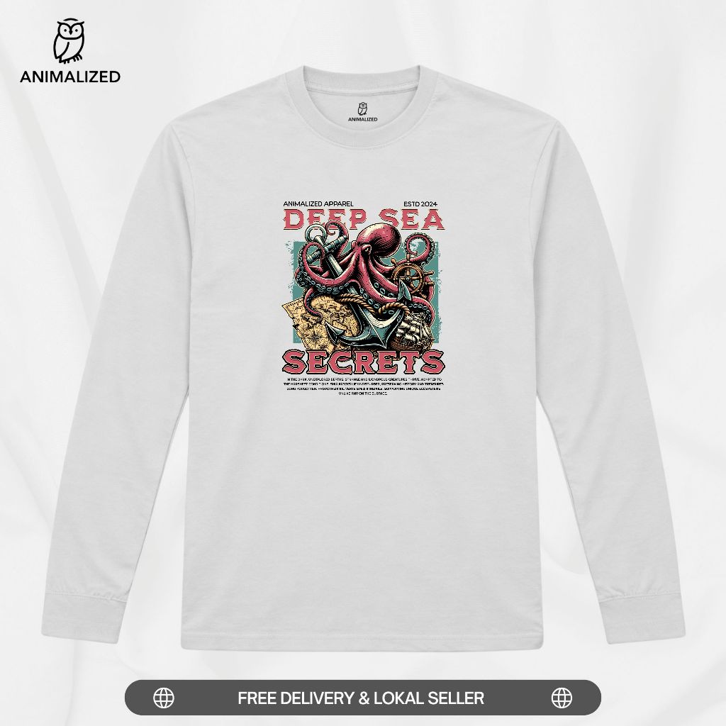 เสื้อยืดแขนยาวผู้ชาย Animalized Octopus Deep Sea Secrets พื้นผิว