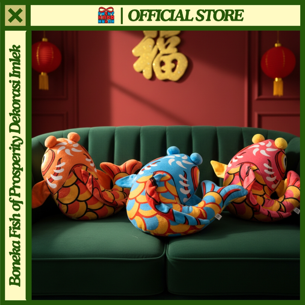 หมอนปลา ตกแต่งตรุษจีน ปลาแห่งความเจริญรุ่งเรือง 35x35 ซม. ตรุษจีน CNY - ศูนย์ของขวัญ