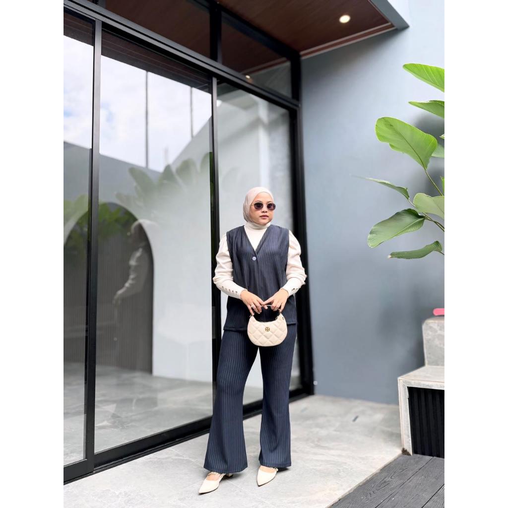 Denacollection Kiara Vest Short Sleeve Cutbray Pants Set Striped Motif Nursing Friendly Womens Overs