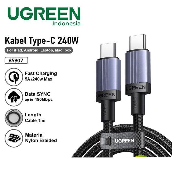 Ugreen Type C ถึง Type C ชาร์จเร็ว 240w สายเคเบิลข้อมูลแบบถักไนลอน