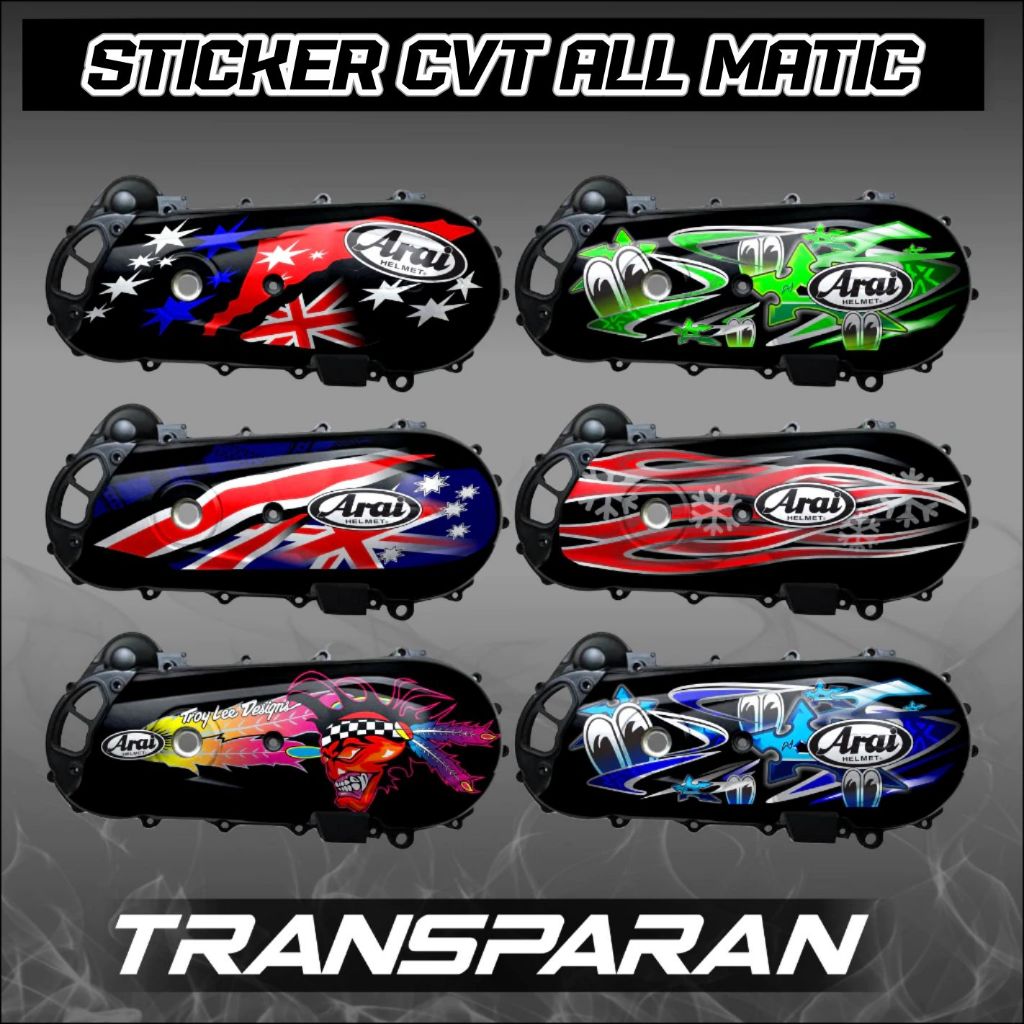 สติ๊กเกอร์บล็อก Arai CVT พร้อมลายไฟโปร่งใส ตัดด้วยโลหะทั้งหมด Beat Scoopy Mio Vario Raja Decal