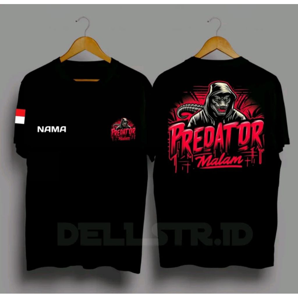 MERAH PREDATOR NIGHT เสื้อยืด FREE NAME RED FONT MOTIF