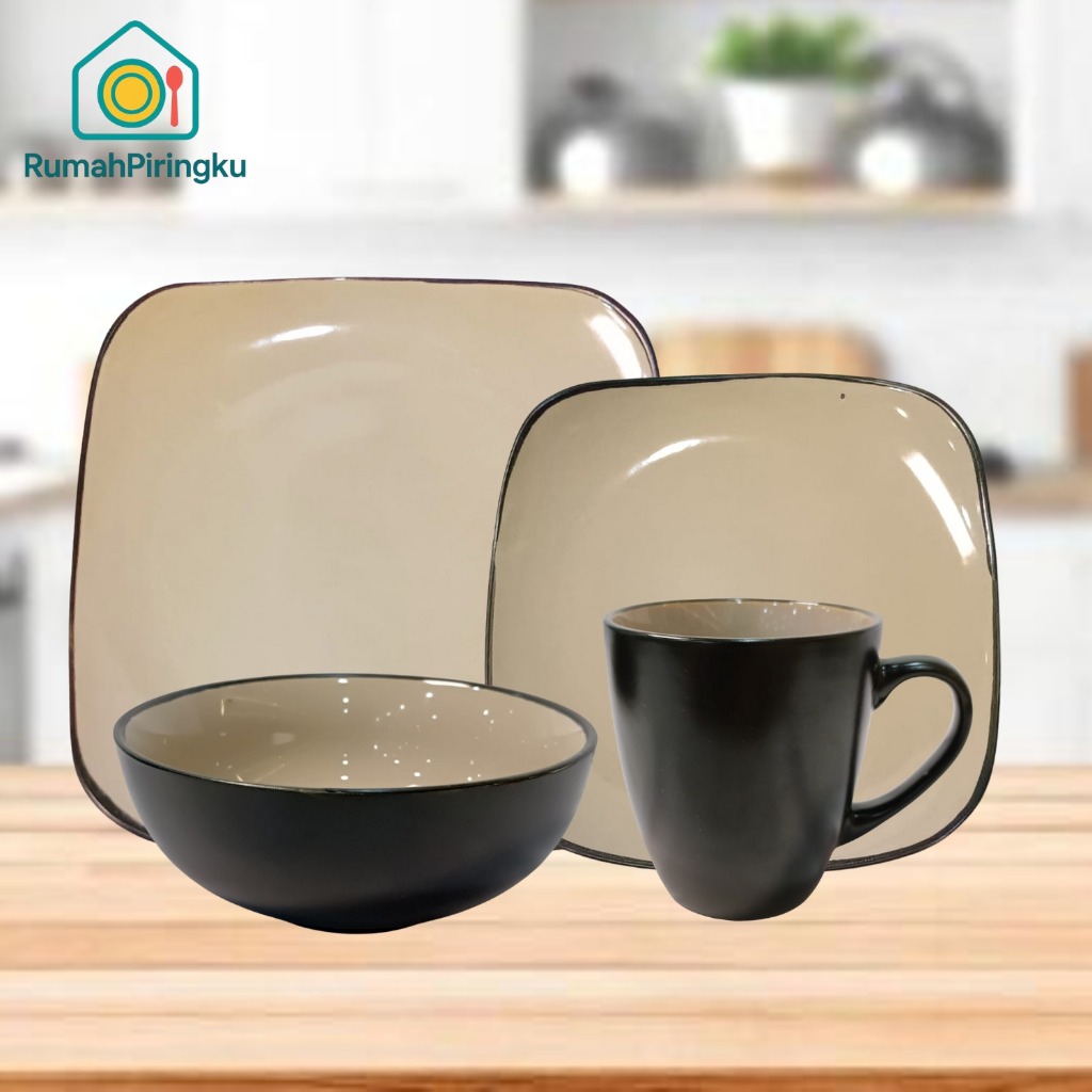 MY PLATE HOUSE DINNER SET CERAMIC SQUARE PLATE MINIMALIST BLACK BEIGE / CERAMIC SQUARE SERVING PLATE