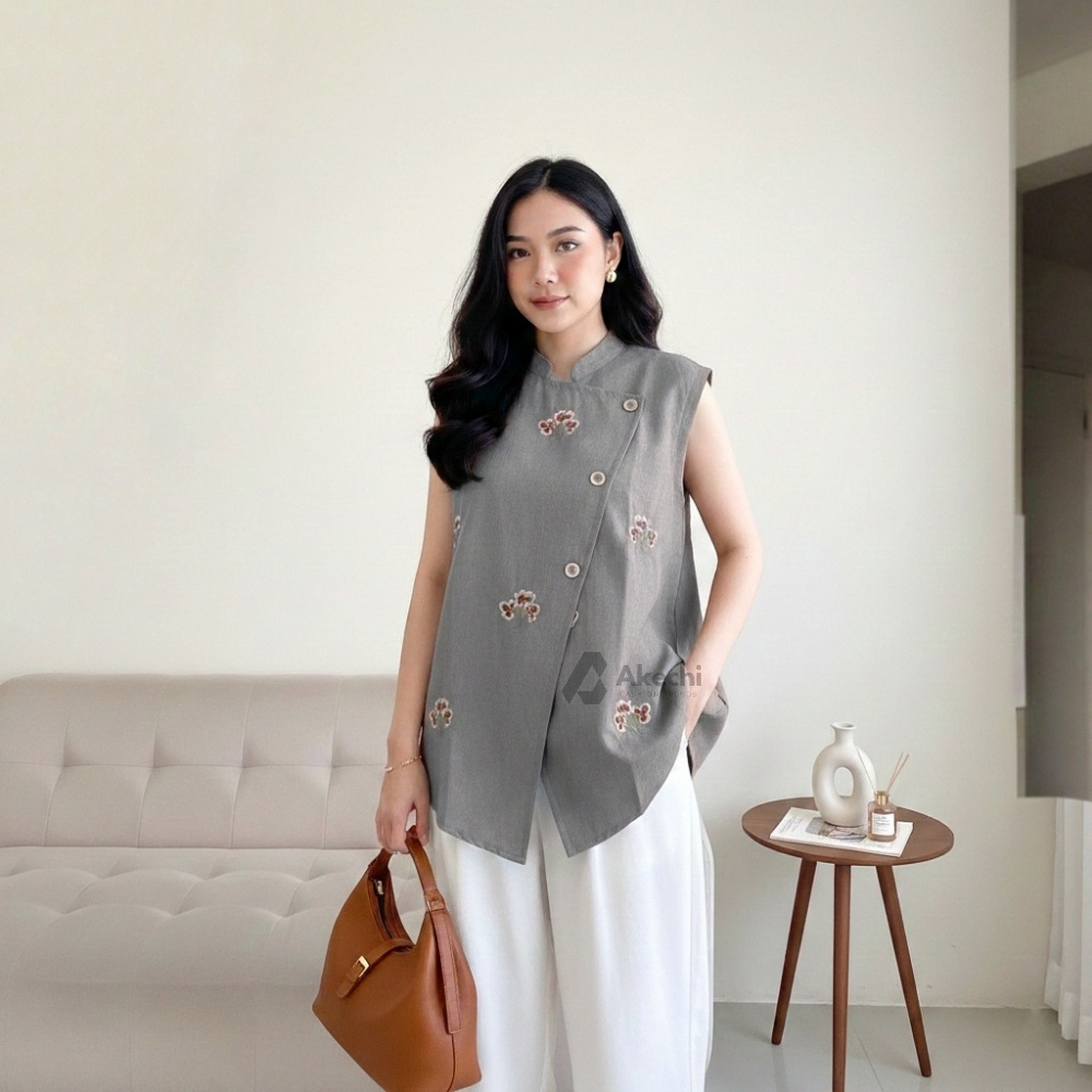 Akechi - เสื้อกั๊กสตรีปักลายสไตล์เกาหลีระดับพรีเมียม