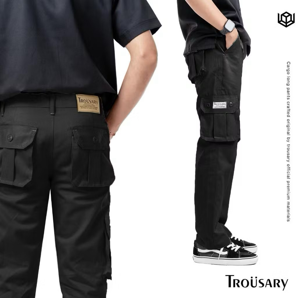Asssment Mens Black Cargo Pants / Long Cargo Pants Sizes SML XL XXL 3XL 4XL 5XL
