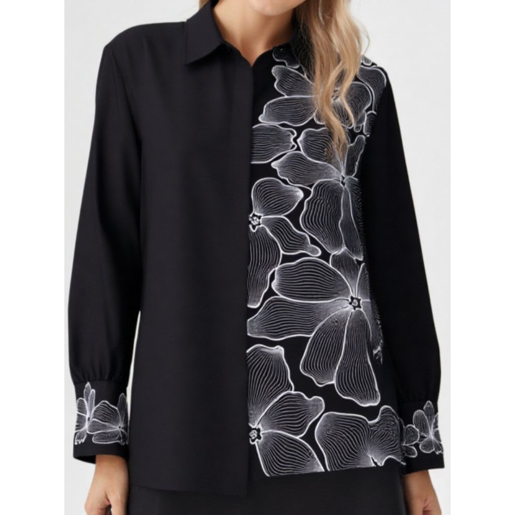 KEMEJA Luisa เสื้อเชิ้ตผู้หญิง Flowy Premium เย็บปักถักร้อย Aesthetic Earth Tone เสื้อ