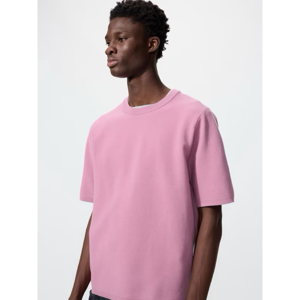 UNIQLO MENS Washable Milano Rib Short Sleeve Knit T-Shirt