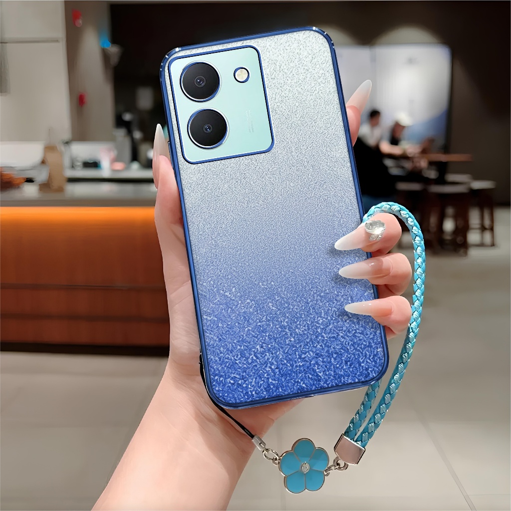 Softcase Vivo Y27 Y27s Y36 5G หรูหรา Tpu Glitter ฟรีเชือกเส้นเล็กดอกไม้ปลอก Hp
