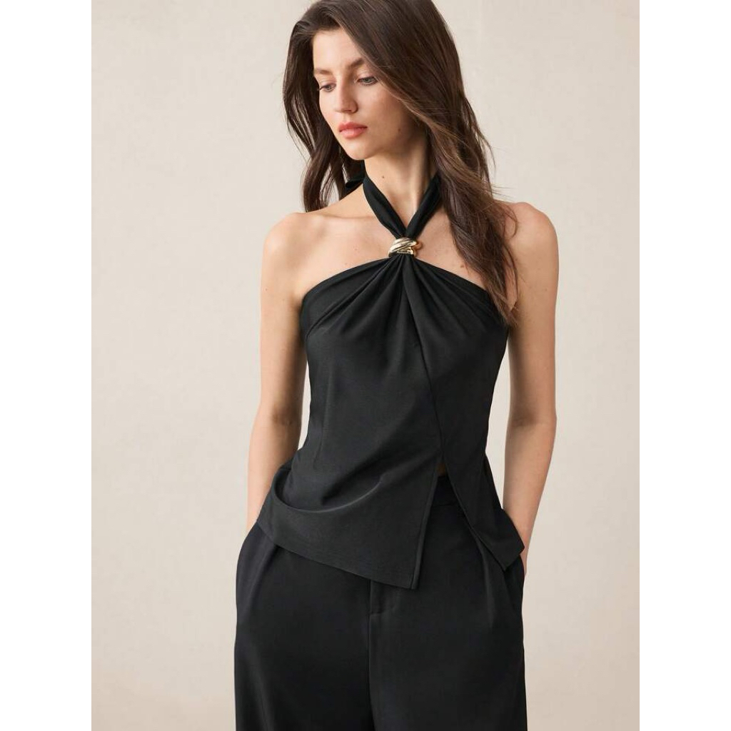 FYF_A0743 - เสื้อคล้องคอหัวเข็มขัดโลหะ