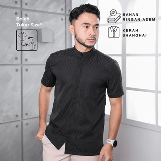 ALMANO Rayan Shirt SS Black / Kemeja Koko Pendek Pria Regular Fit Hitam