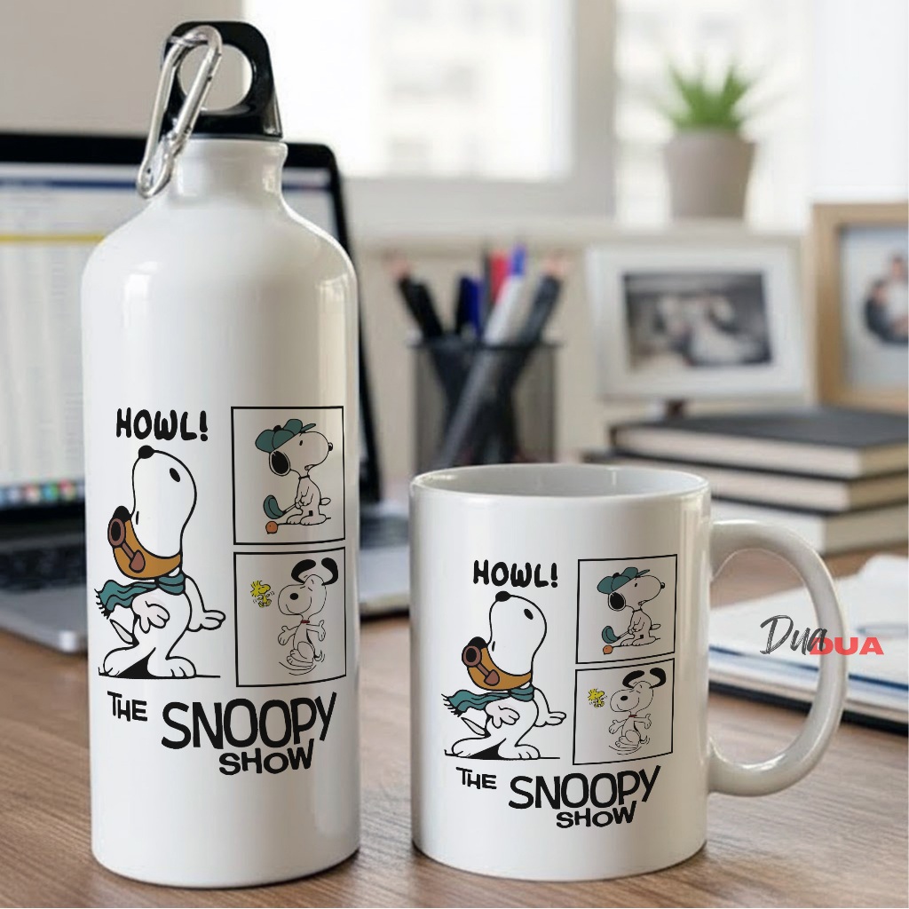 The Snoopy Show Peanuts Mug & Sport Bottle Tumbler - Cute Dog Character Comic Strip Ceramic Mug & Sp