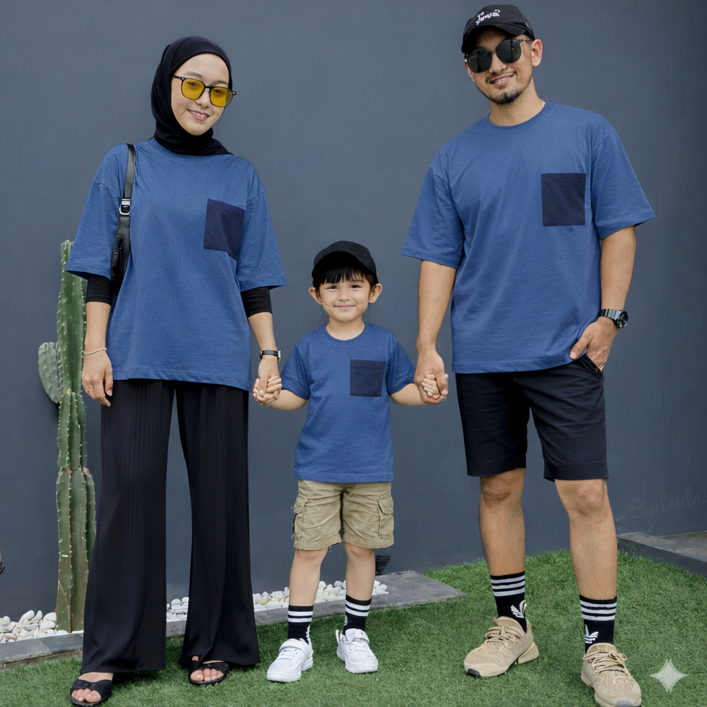 (PREMIUM QUALITY) Namiya DENIM -- NAVY POCKET: 2 สี COMBINATION COUPLE T-SHIRT/ FAMILY COUPLE T-SHIR