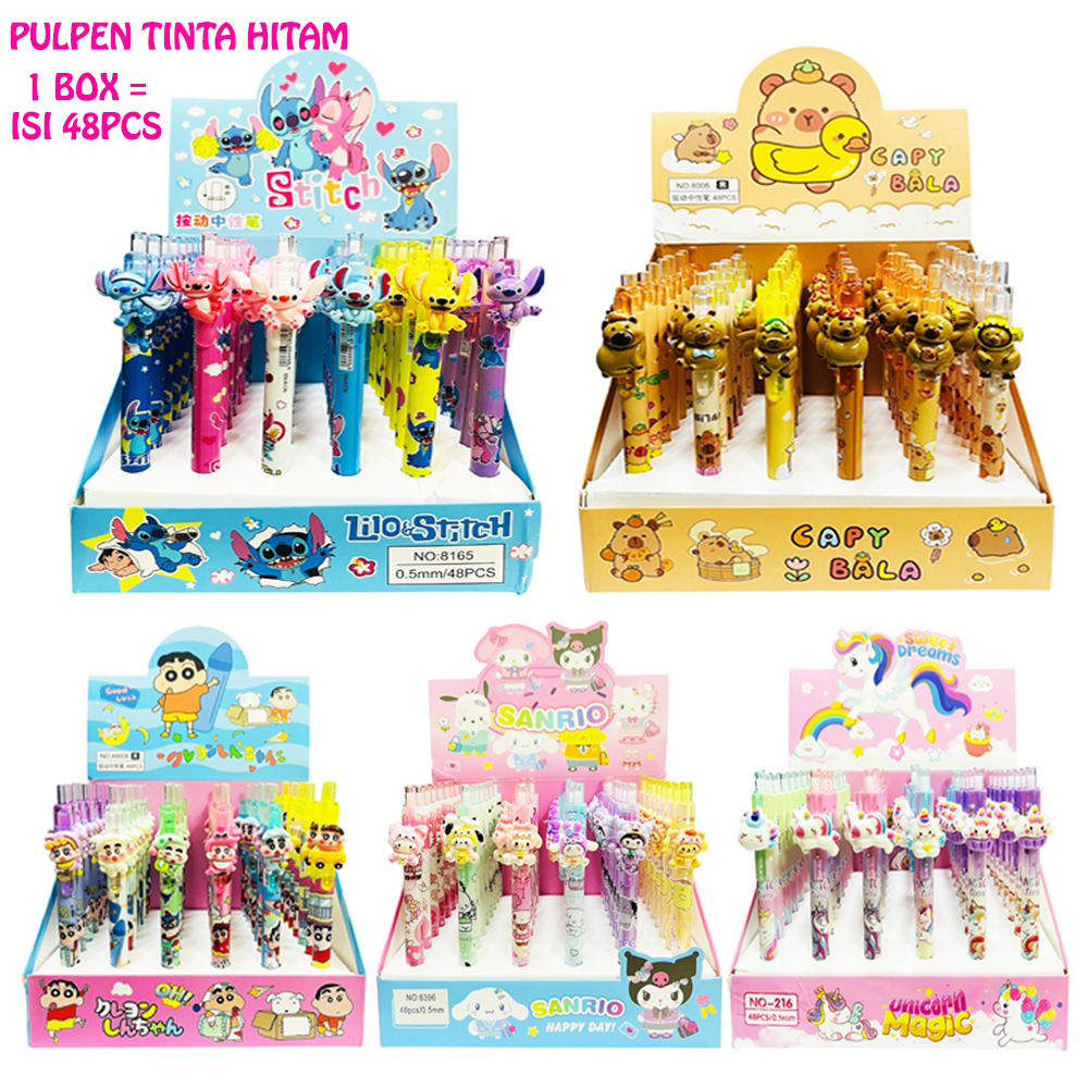 WHOLESALE CHARACTER PENS BUSINESS PACKAGE 1 กล่อง CONTAINS 48 PCS 3D DOLL 8002 BLACK INK PENS