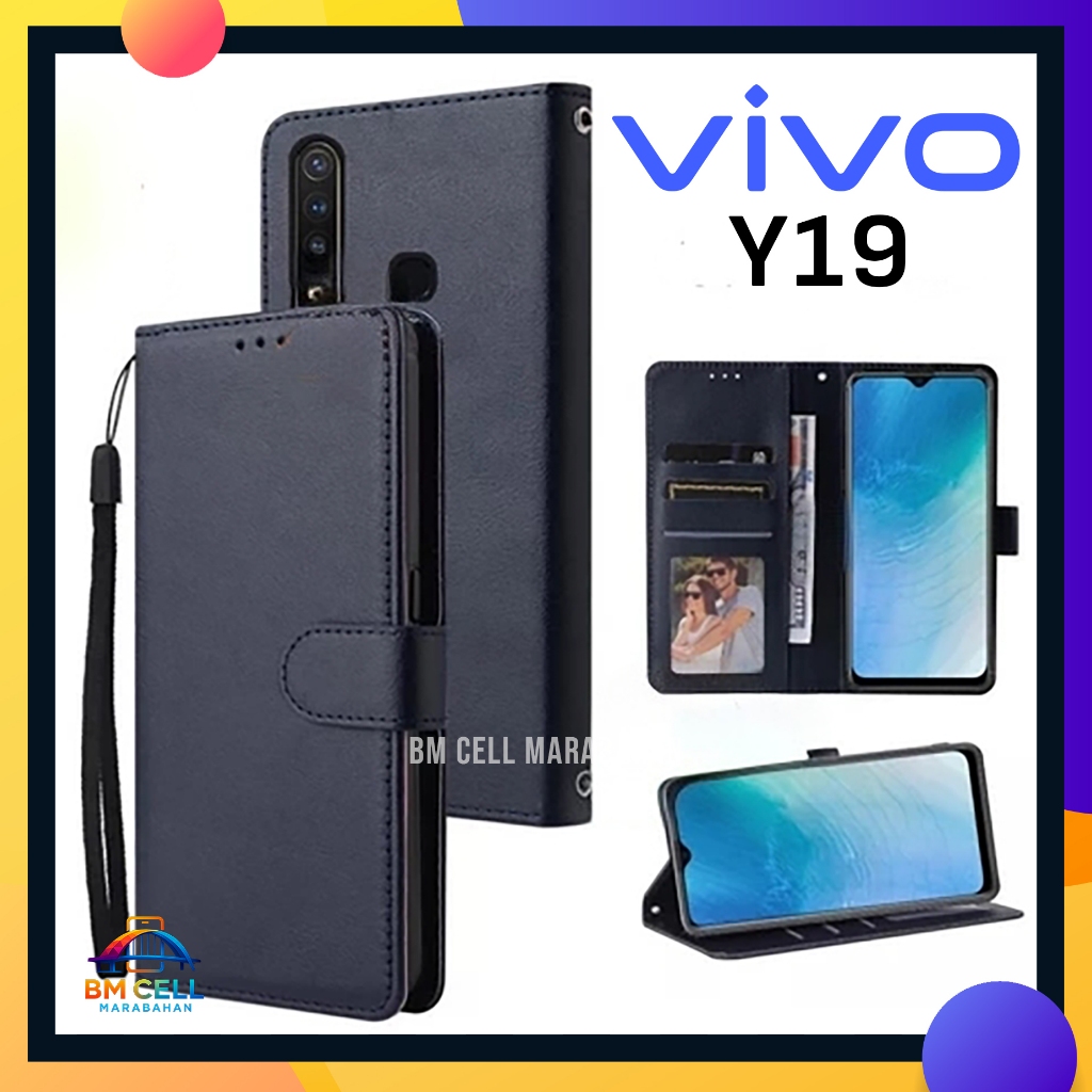 Vivo Y19 Premium Leather Wallet Case Softcase Magnetic Card Slot Stand Full Protection