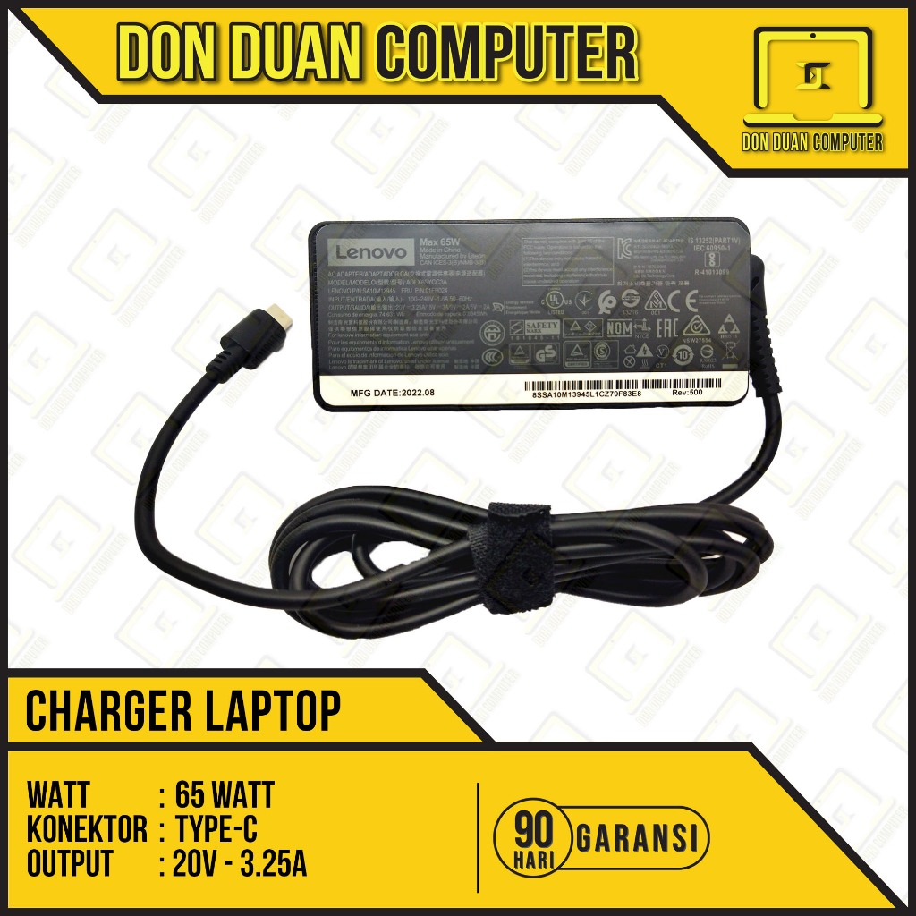 ThinkPad X1 Carbon T14 T580 T480 Yoga 5 910 920 730 X280 X270 65Watt Laptop Charger (TYPE-C)