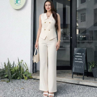Kylie Oneset Vest&Cutbray_Terjual Terpisah Pinggang Karet_Celana Atasan Setelan Wanita kk