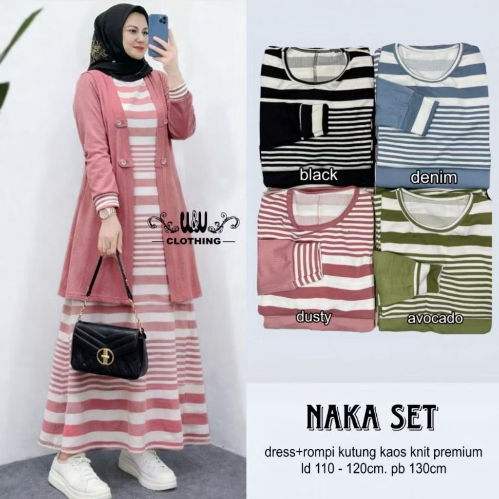JS NAAKA SET MUSLIM FASHION KEKINIAN SET 2in1 GAMIS RECOMENT Dress Striped Motif