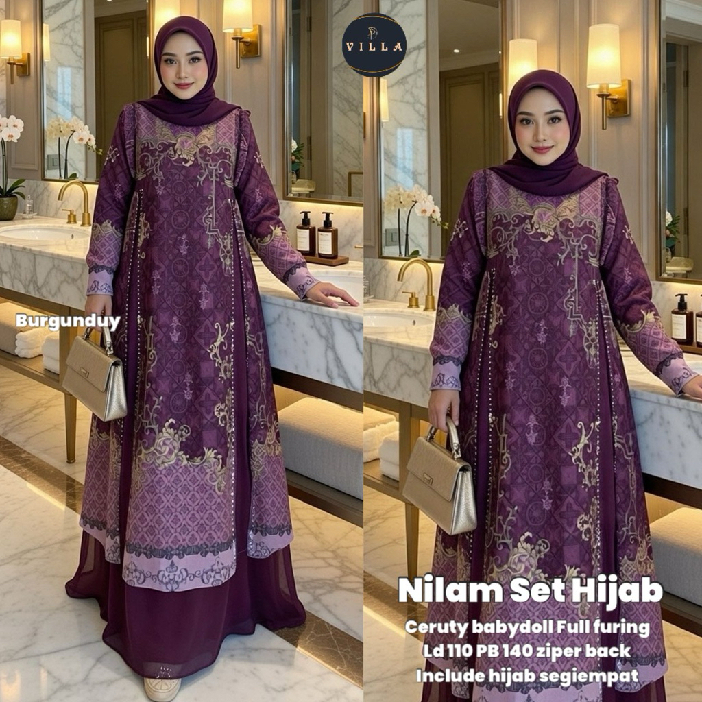 NILAM HILMA JASMINE SHOVIEYA SET HIJAB DHIRA ONE SET ORIGINAL BY VILLA oneset setcel เสื้อเบลาส์ดอกไ