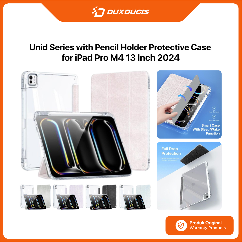 DUX DUCIS เคส iPad Pro M4 13 นิ้ว 2024 DUX DUCIS Unid Series ที่ใส่ดินสอใสขาตั้ง Folio ฝาครอบป้องกัน