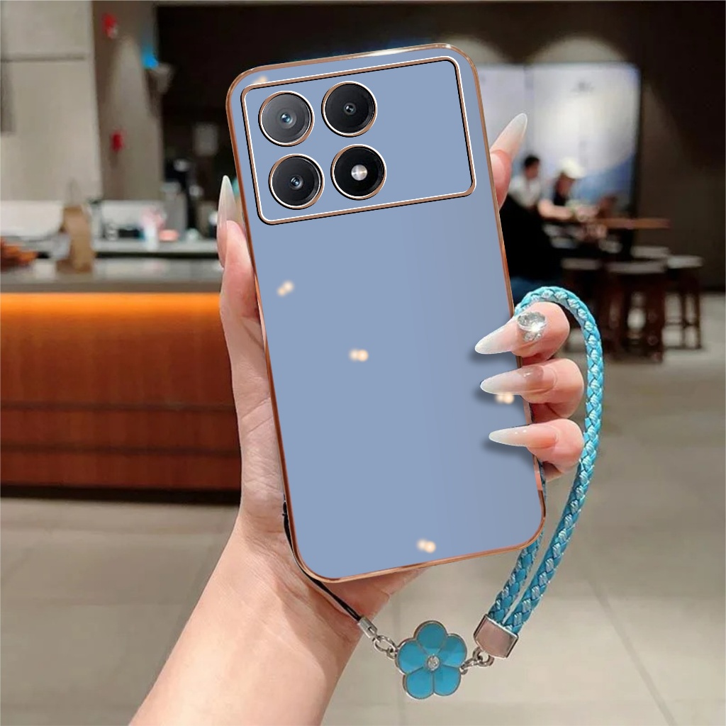 เคสนิ่ม Xiaomi Poco X6 M6 M5s M4 Pro 4G 5G ชุบGlossy ฟรี Lanyard ดอกไม้ Handphone