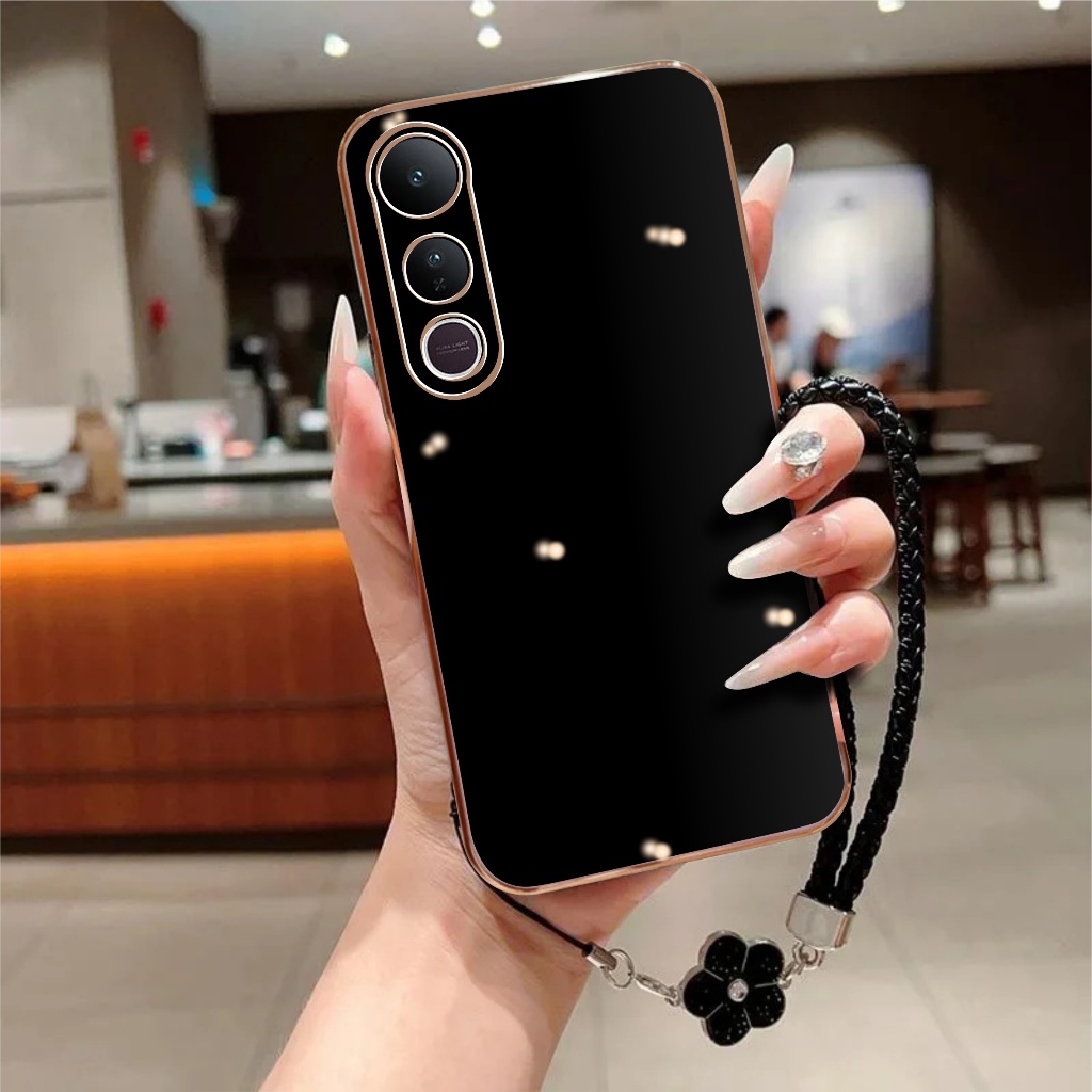 เคสนิ่ม Vivo V50 / V50 Lite 4G 5G ชุบGlossy Free Lanyard Flower Handphone