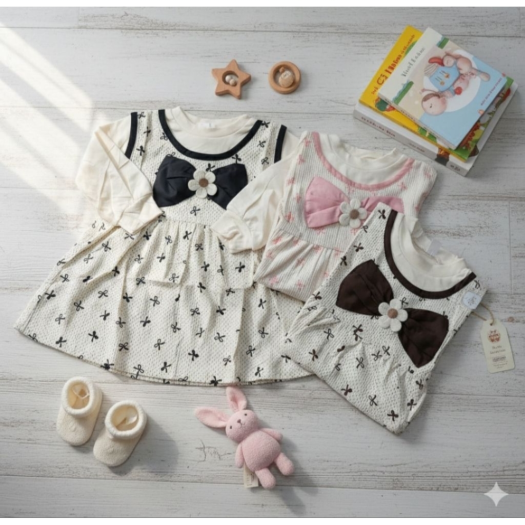 GIRLS LONG-SLEEVED CAQUETTE RIBBON DRESS 7 MONTHS - 3.5 ปี DS0112