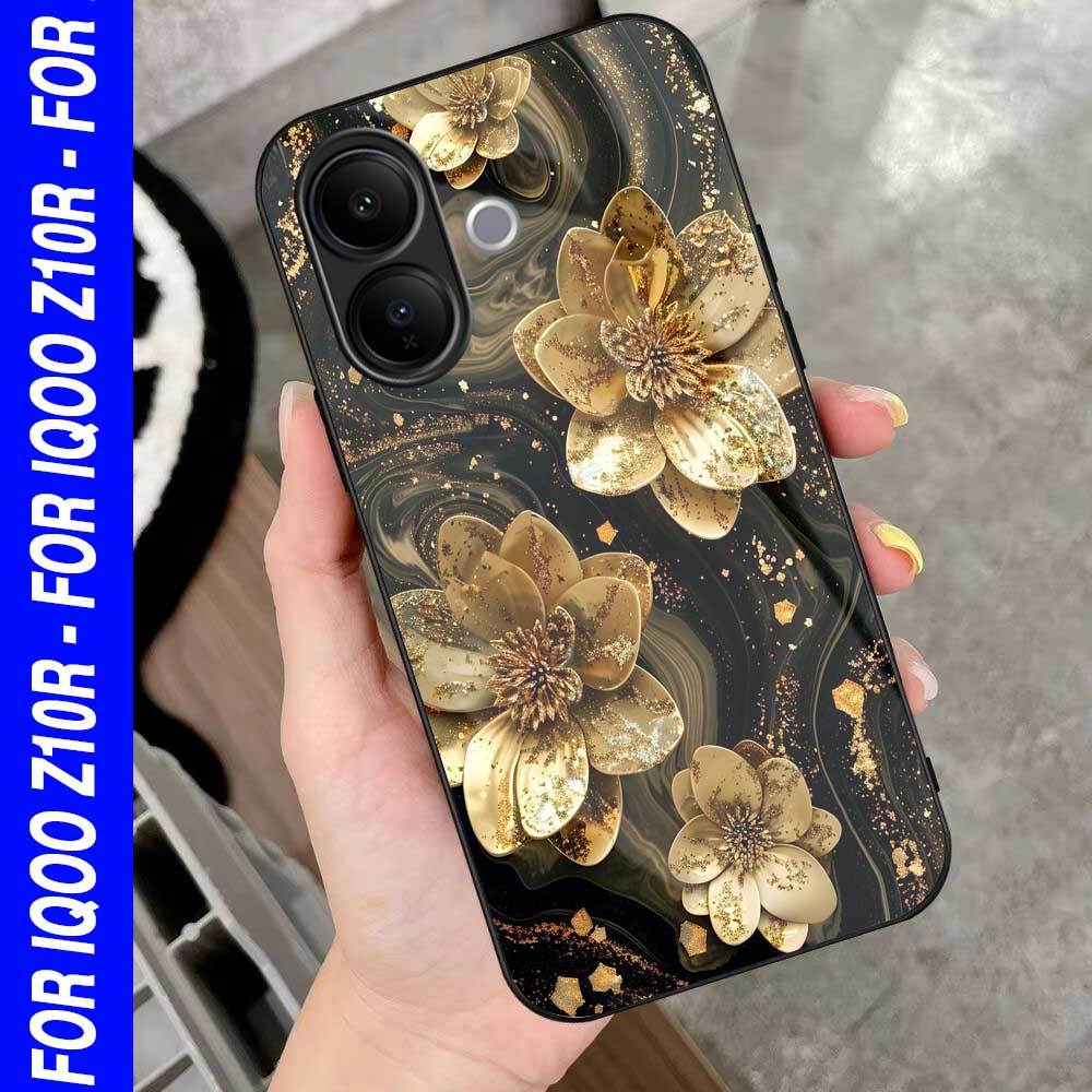HP CASING สําหรับ IQOO Z10R [M381] SOFTCASE GLASS GLOSSY GLASS สําหรับ IQOO Z10R MARBLE FLOWERS MOTI