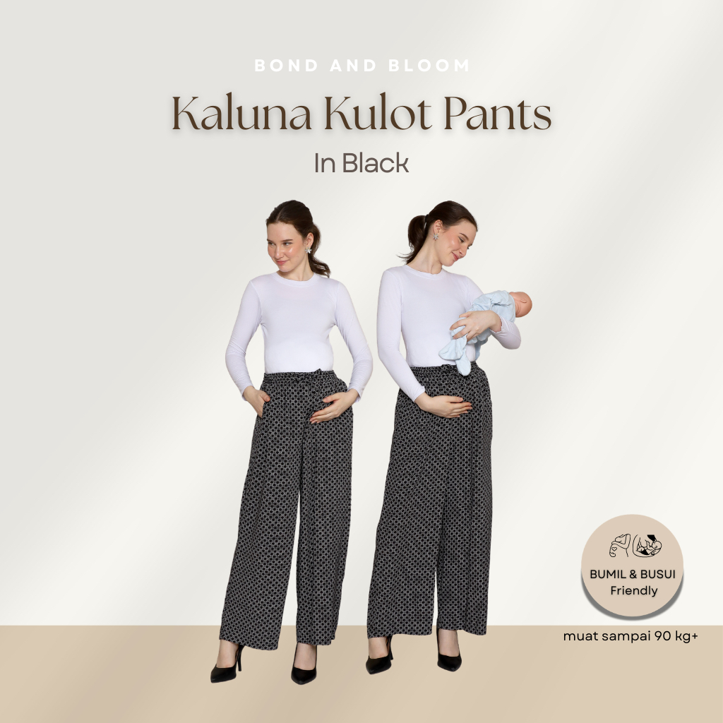 กางเกง Kaluna Bond and Bloom ในกางเกง Culottes คลอดบุตรยาวจัมโบ้สีดํา วัสดุเรยอน