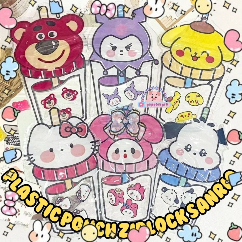 Sanrio Ziplock Zipper Pouch Melody Cinamoroll Kitty Kuromi Purin Ziplock Sanrio Pouch น่ารัก