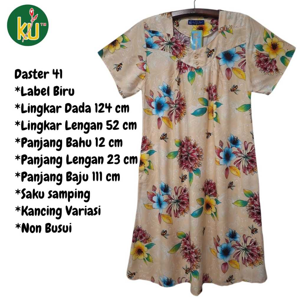 Kencana Ungu Daster 41 TNH Flower Blue Label KUB LD 124 กระเป๋าข้าง V คอสแควร์ Sikak