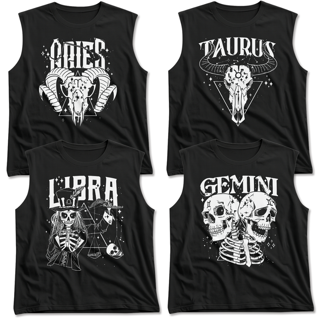 ZODIAC OVERSIZE SINGLET SLEEVELESS GRAPHIC DISTRO RASI BINTANG Top Cotton Combed 24s