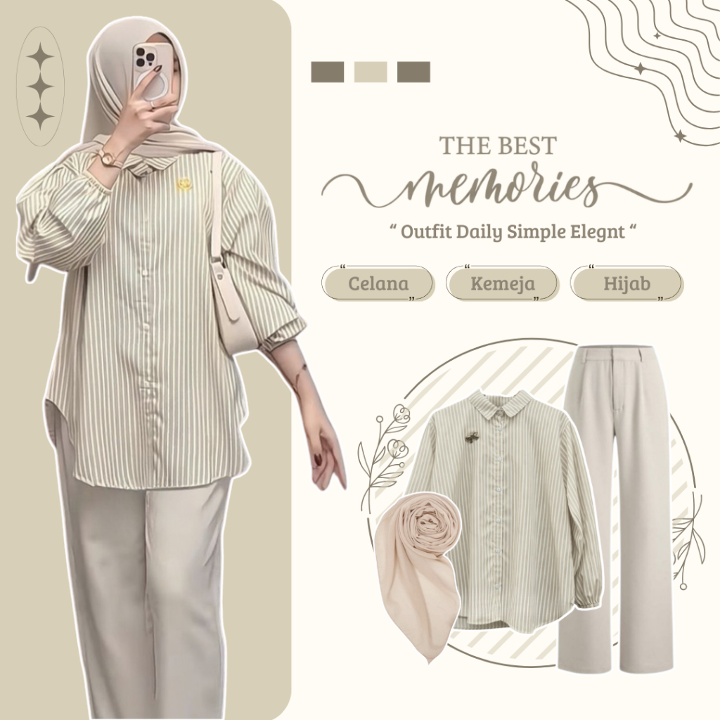 KEMEJA One Set เสื้อเชิ้ตลายทางผู้หญิง (เสื้อเชิ้ตลายทาง) | กางเกง JENNIE KNIT | HIJAB BELLA) Simple