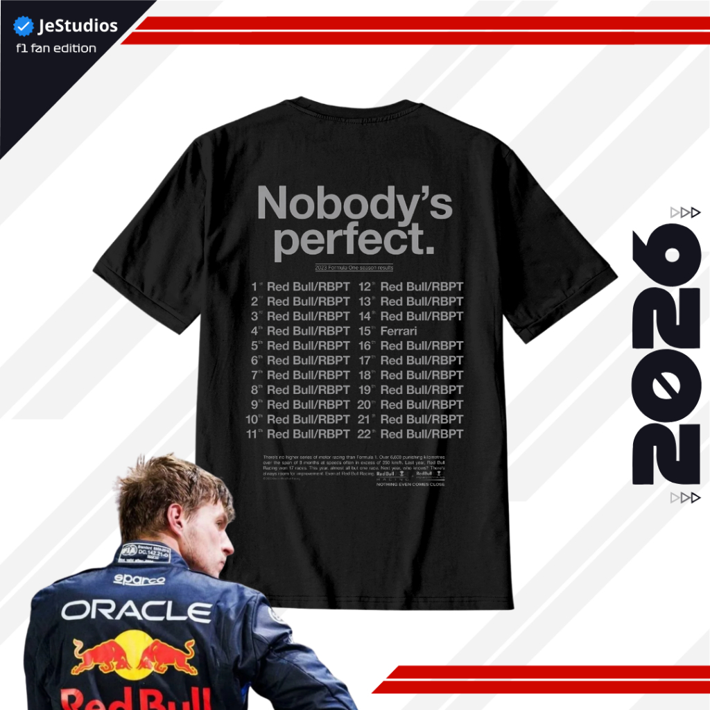 เสื้อยืด JeStudios F1 Redbull Max Verstappen Nobodys Perfect Formula 1 เสื้อยืด