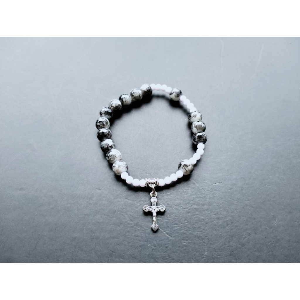G613 แก้วหยกพรีเมี่ยม คริสตัล CROSS ROSARY BRACELET