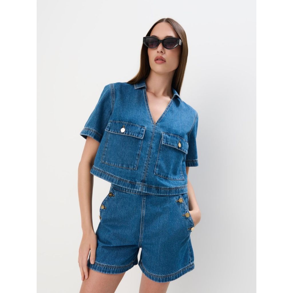 KEMEJA Mohito เสื้อเชิ้ตยีนส์แขนสั้น (ป้ายความปลอดภัยดั้งเดิม)