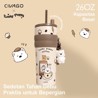 CIVAGOxLucky Puppy   (26oz/780ml)   Botol Tumbler Termos Stainless Steel untuk Kopi Panas dan Dingin dengan Tutup dan Lapisan Keramik