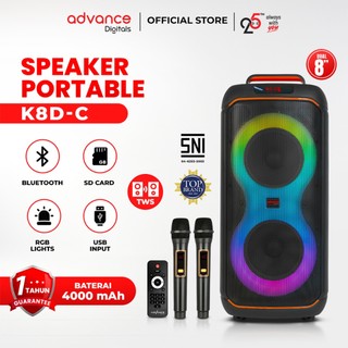 Advance K8D-C Speaker Portable 8 Inch Bass Extra + Wireless Mic Lampu RGB Garansi resmi 1 Tahun