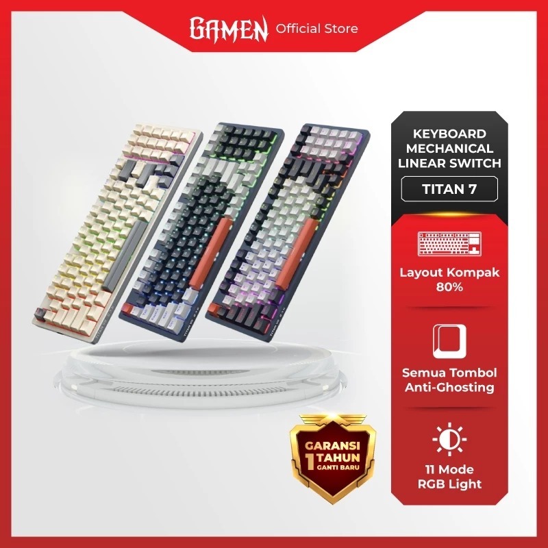 GAMEN Titan 7 Mechanical Keyboard Blue Red Switch 94 Keys RGB Official Warranty