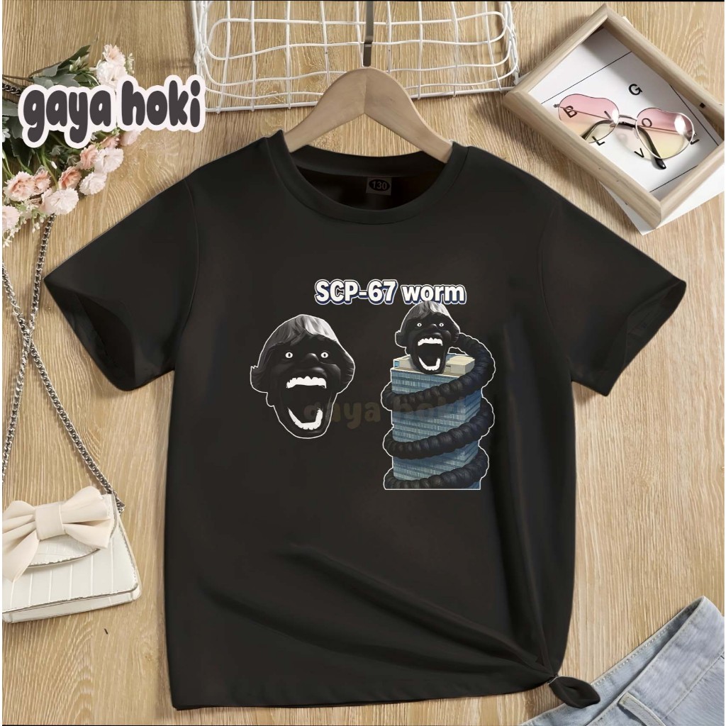 เสื้อยืดเด็กภาพ SCP-67 WORM Roblox, วัสดุผ้าฝ้าย Unisex พรีเมี่ยม